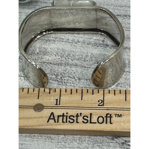 925 Sterling Silver Taxco Wide Cuff Bracelet Turquoise Rectangular Stone Vintage - Picture 7 of 9
